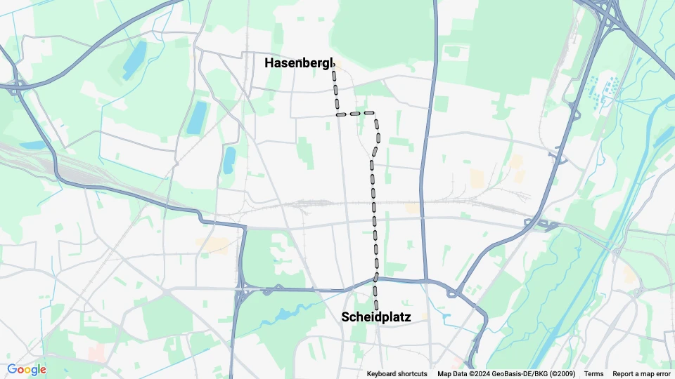 München Straßenbahnlinie 13: Scheidplatz - Hasenbergl Linienkarte