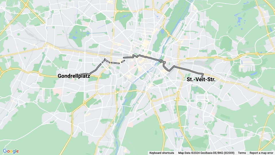 München Straßenbahnlinie 14: Gondrellplatz - St.-Veit-Str. Linienkarte