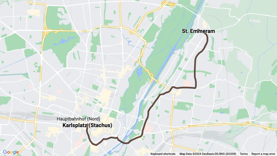 München Straßenbahnlinie 17: St. Emmeram - Karlsplatz (Stachus) Linienkarte