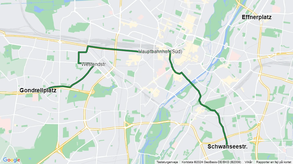München Straßenbahnlinie 18: Gondrellplatz - Schwanseestr. Linienkarte