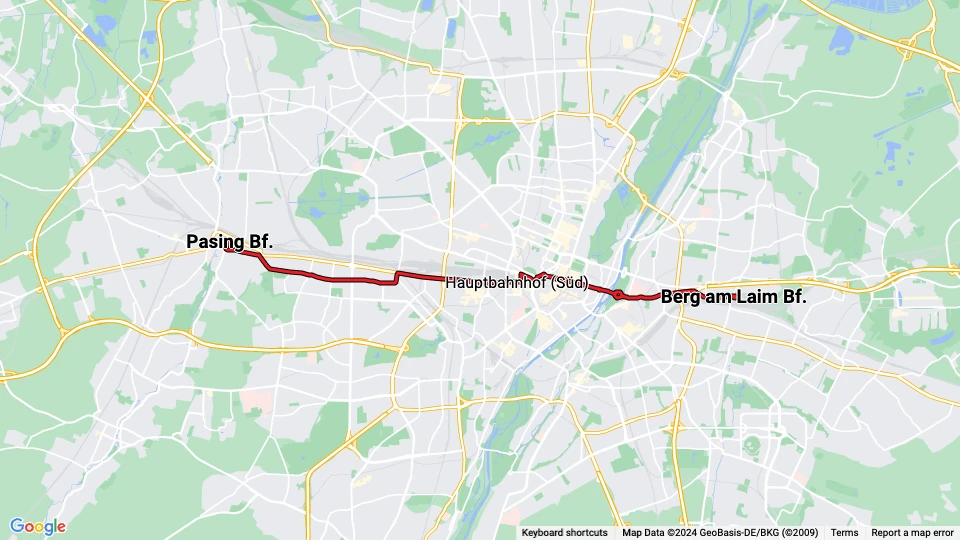 München Straßenbahnlinie 19: Pasing Bf. - Berg am Laim Bf. Linienkarte