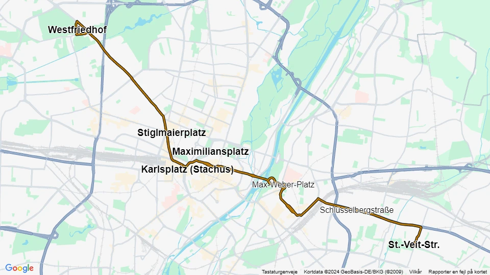 München Straßenbahnlinie 21: St.-Veit-Str. - Westfriedhof Linienkarte