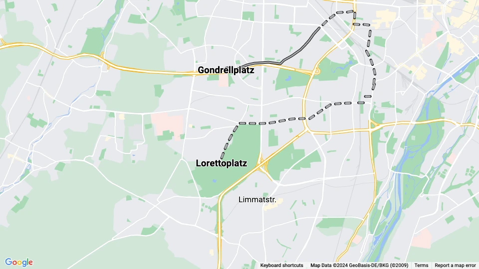 München Straßenbahnlinie 26: Gondrellplatz - Lorettoplatz Linienkarte