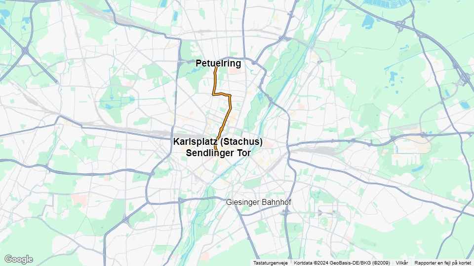 München Straßenbahnlinie 27: Sendlinger Tor - Petuelring Linienkarte