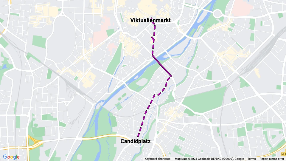 München Straßenbahnlinie 5: Viktualienmarkt - Candidplatz Linienkarte