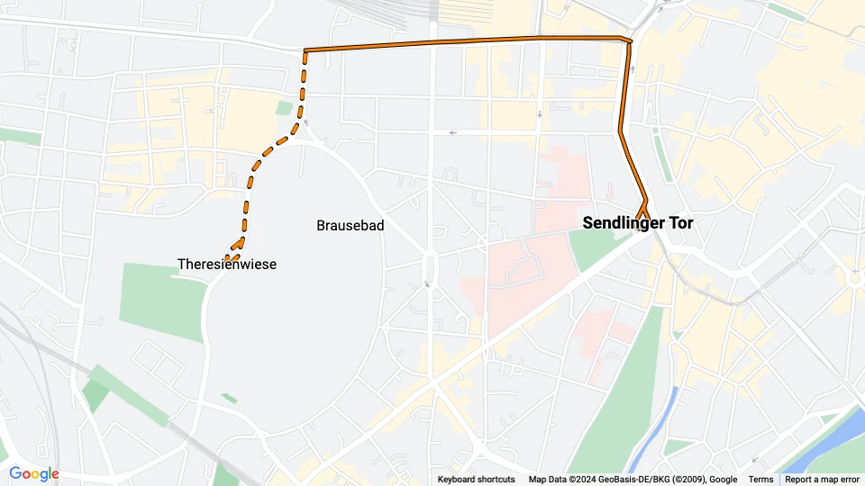 München Veranstaltungslinie W: Sendlinger Tor - Theresienwiese Linienkarte