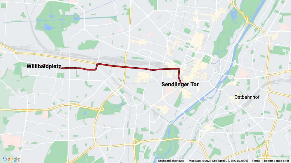 München Zusätzliche Linie 29: Willibaldplatz - Sendlinger Tor Linienkarte