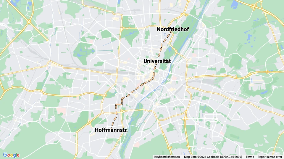 München Zusätzliche Linie E6: Nordfriedhof - Hoffmannstr. Linienkarte