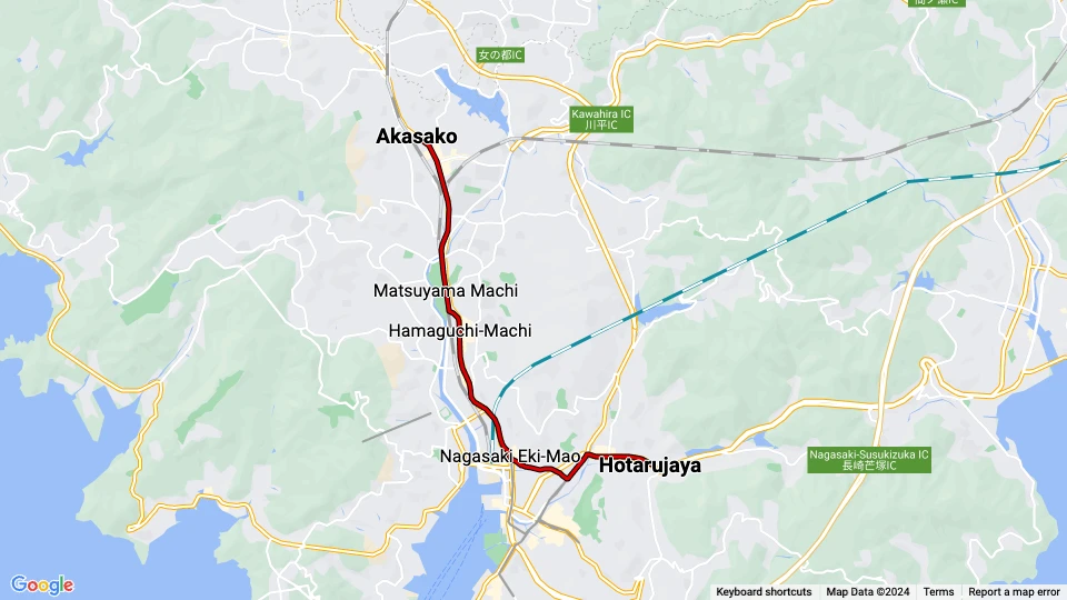 Nagasaki Straßenbahnlinie 3: Akasako - Hotarujaya Linienkarte