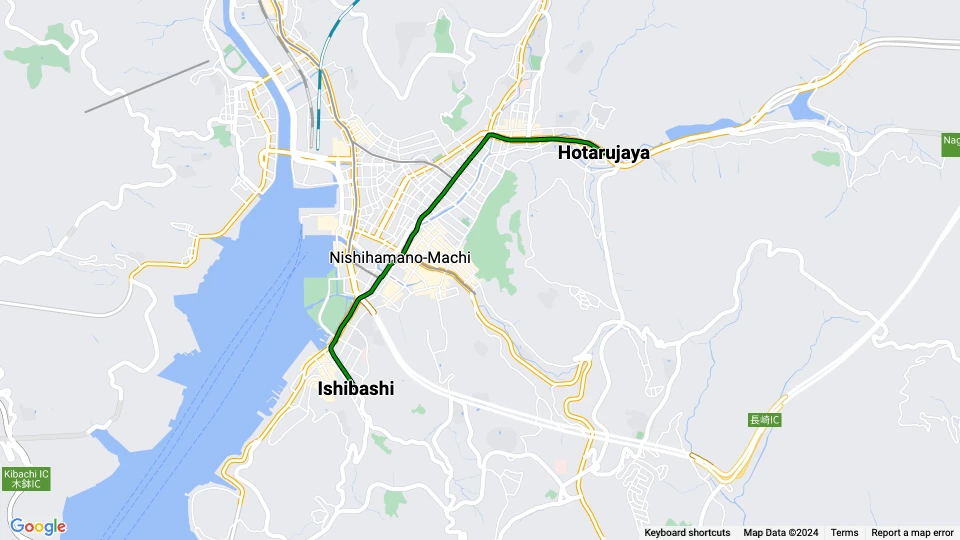 Nagasaki Straßenbahnlinie 5: Hotarujaya - Ishibashi Linienkarte