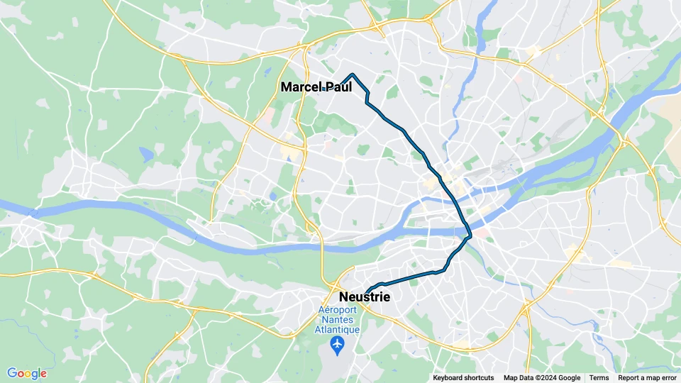 Nantes Straßenbahnlinie 3: Marcel Paul - Neustrie Linienkarte