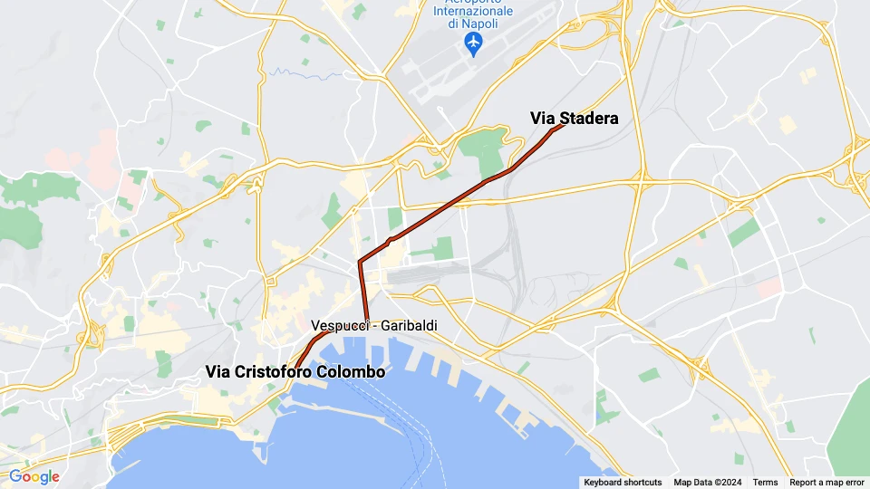 Neapel Straßenbahnlinie 1: Via Cristoforo Colombo - Via Stadera Linienkarte