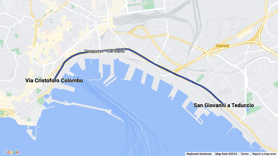 Neapel Straßenbahnlinie 4: Via Cristoforo Colombo - San Giovanni a Teduccio Linienkarte