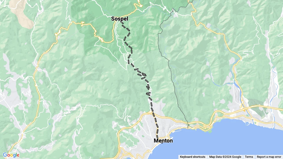 Nizza Regionallinie 46: Menton - Sospel Linienkarte