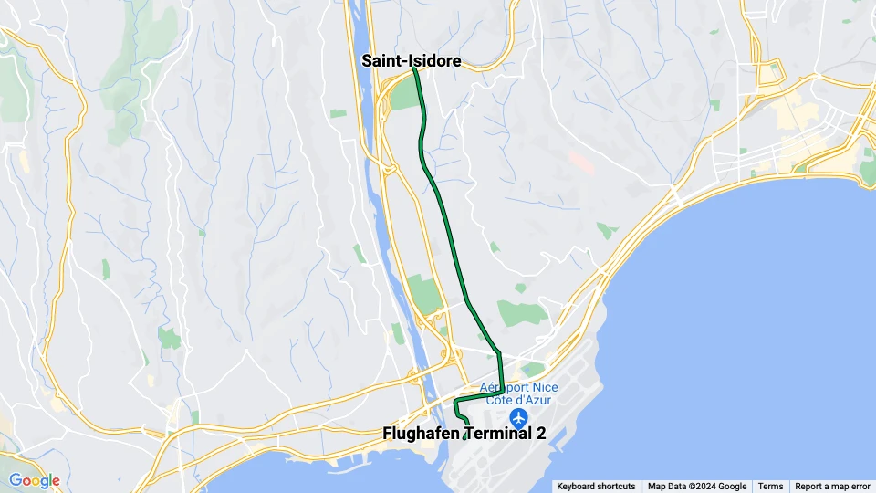 Nizza Straßenbahnlinie 3: Flughafen Terminal 2 - Saint-Isidore Linienkarte
