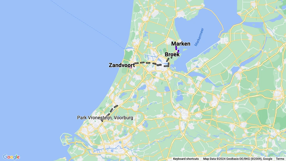 Noord-Zuid-Hollandsche Tramweg Maatschappij (NZH) Linienkarte