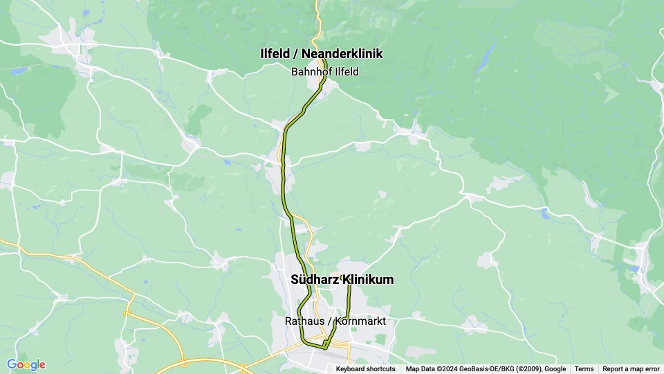 Nordhausen Regionallinie 10: Ilfeld / Neanderklinik - Südharz Klinikum Linienkarte