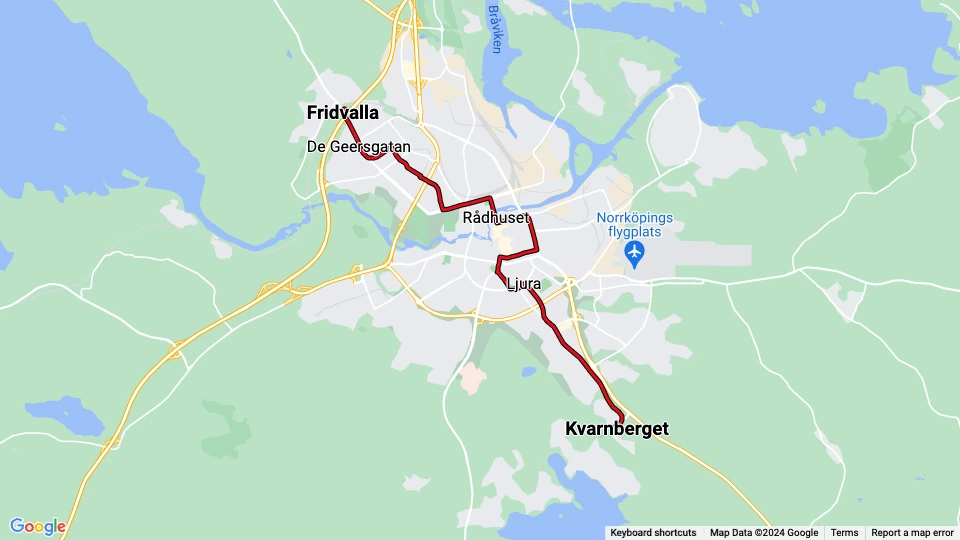 Norrköping Straßenbahnlinie 2: Fridvalla - Kvarnberget Linienkarte