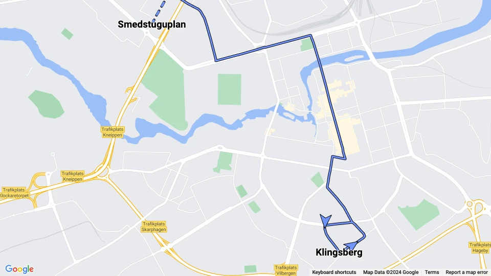 Norrköping Straßenbahnlinie 4: Klingsberg - Smedstuguplan Linienkarte