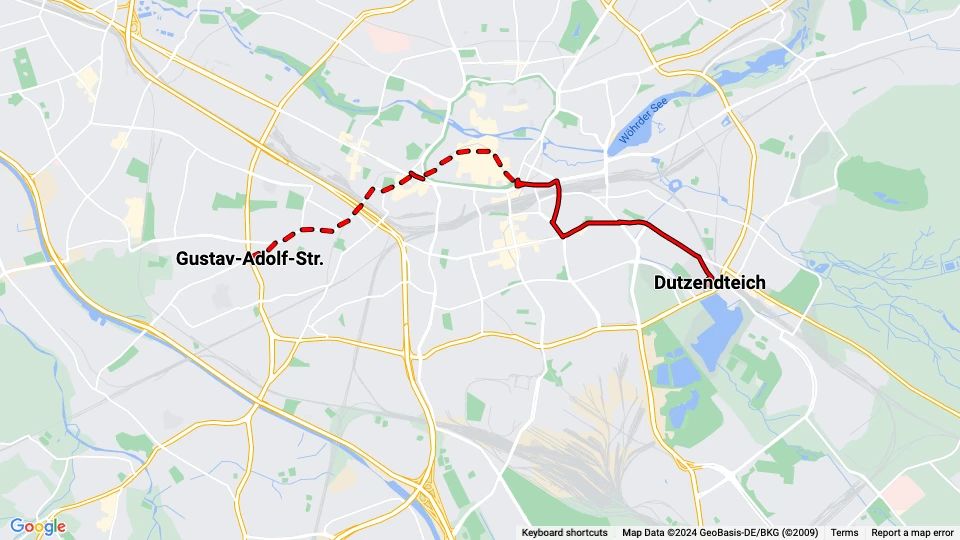 Nürnberg Straßenbahnlinie 2: Gustav-Adolf-Str. - Dutzendteich Linienkarte