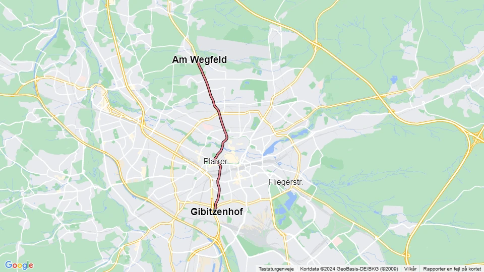 Nürnberg Straßenbahnlinie 4: Gibitzenhof - Am Wegfeld Linienkarte