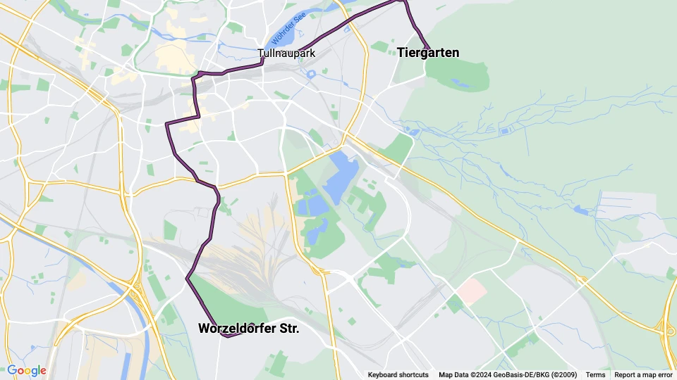 Nürnberg Straßenbahnlinie 5: Tiergarten - Worzeldorfer Str. Linienkarte