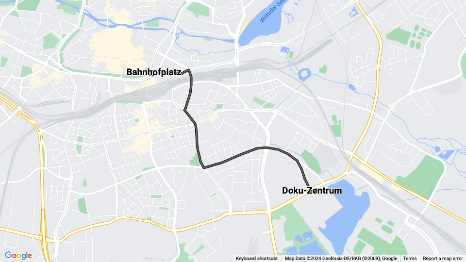 Nürnberg Straßenbahnlinie 9: Bahnhofplatz - Doku-Zentrum Linienkarte