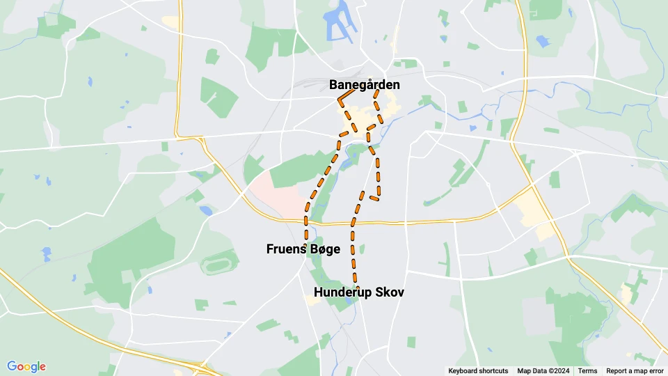 Odense Hovedlinie: Fruens Bøge - Hunderup Skov Linienkarte