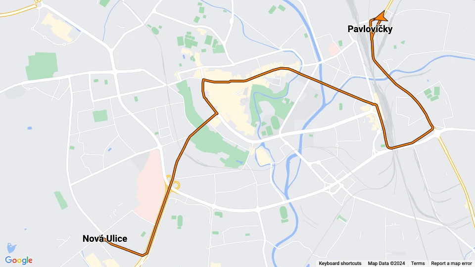 Olmütz Straßenbahnlinie 4: Nová Ulice - Pavlovičky Linienkarte