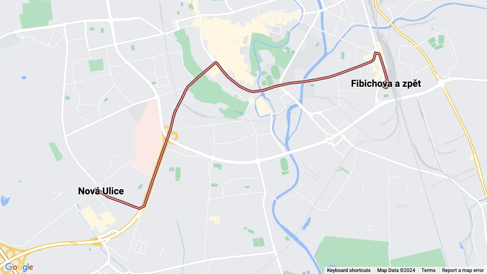 Olmütz Zusätzliche Linie 1: Nová Ulice - Fibichova a zpět Linienkarte