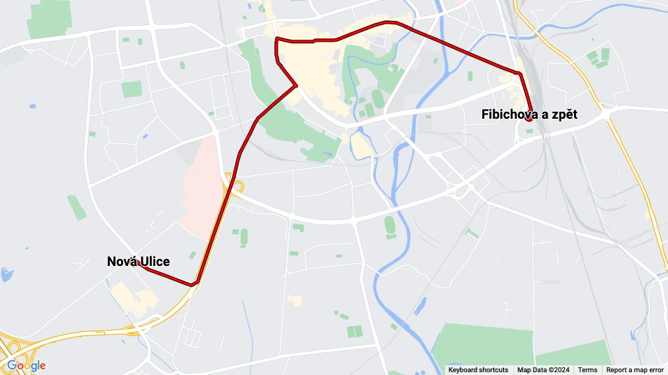 Olmütz Zusätzliche Linie 6: Nová Ulice - Fibichova a zpět Linienkarte