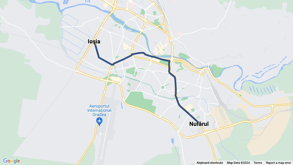 Oradea Straßenbahnlinie 2: Nufărul - Ioşia Linienkarte