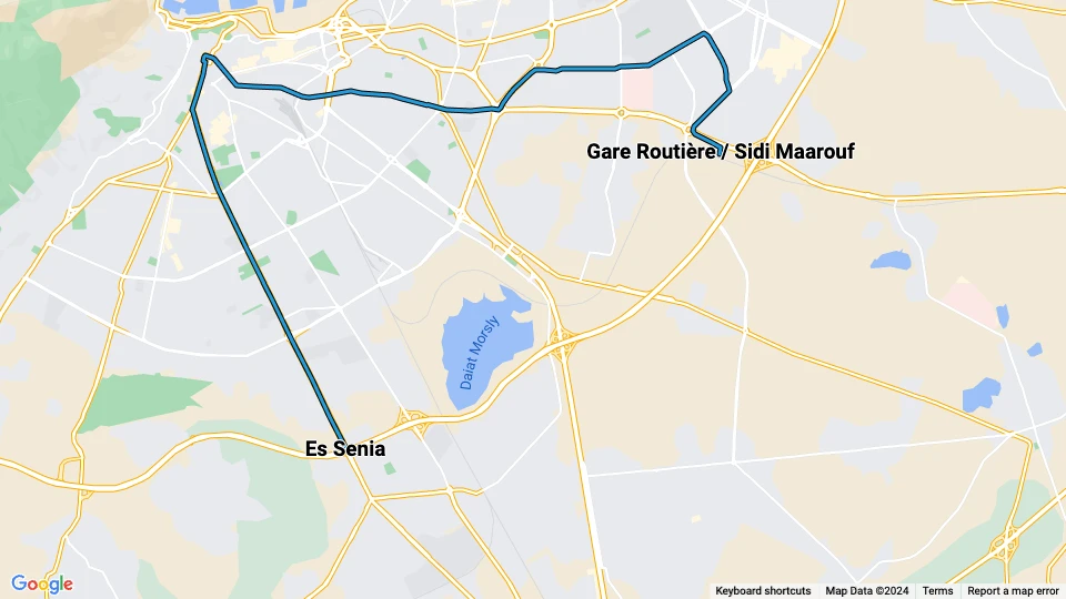 Oran Straßenbahnlinie 1: Es Senia - Gare Routière / Sidi Maarouf Linienkarte