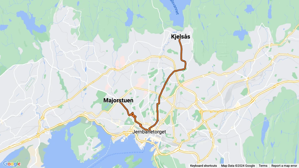 Oslo Straßenbahnlinie 11: Majorstuen - Kjelsås Linienkarte