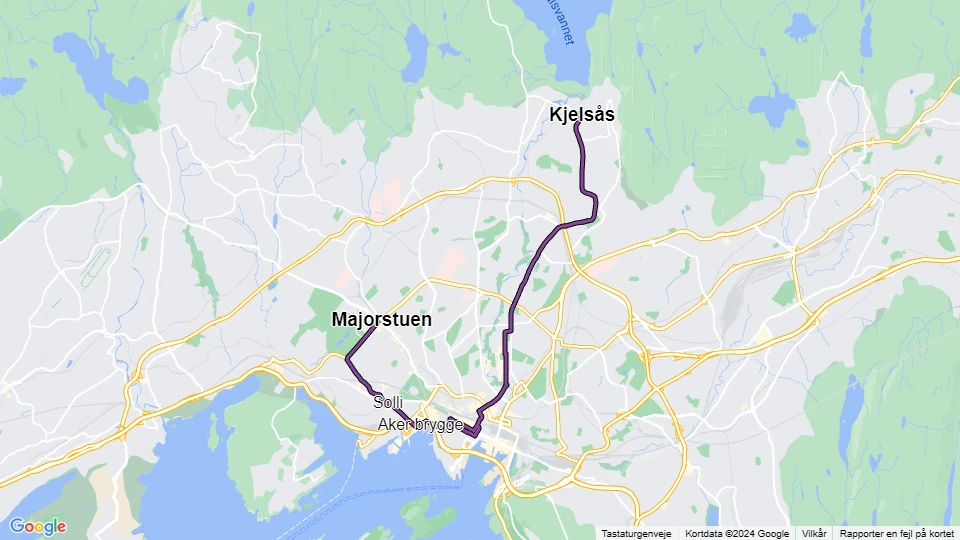 Oslo Straßenbahnlinie 12: Majorstuen - Kjelsås Linienkarte