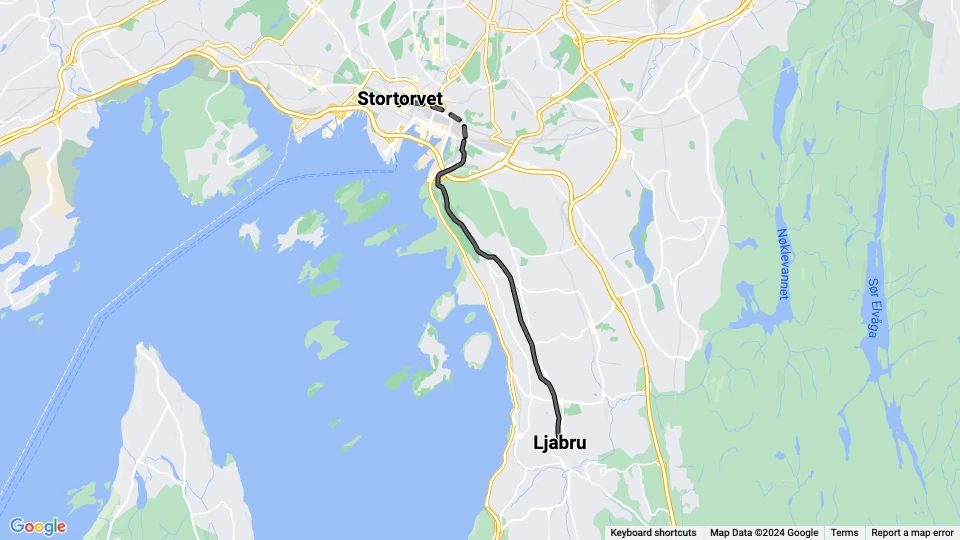 Oslo Straßenbahnlinie 16: Ljabru - Stortorvet Linienkarte