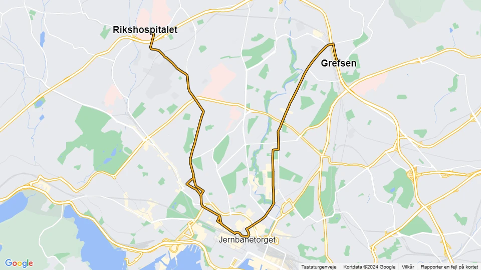 Oslo Straßenbahnlinie 18: Grefsen stasjon - Rikshospitalet Linienkarte