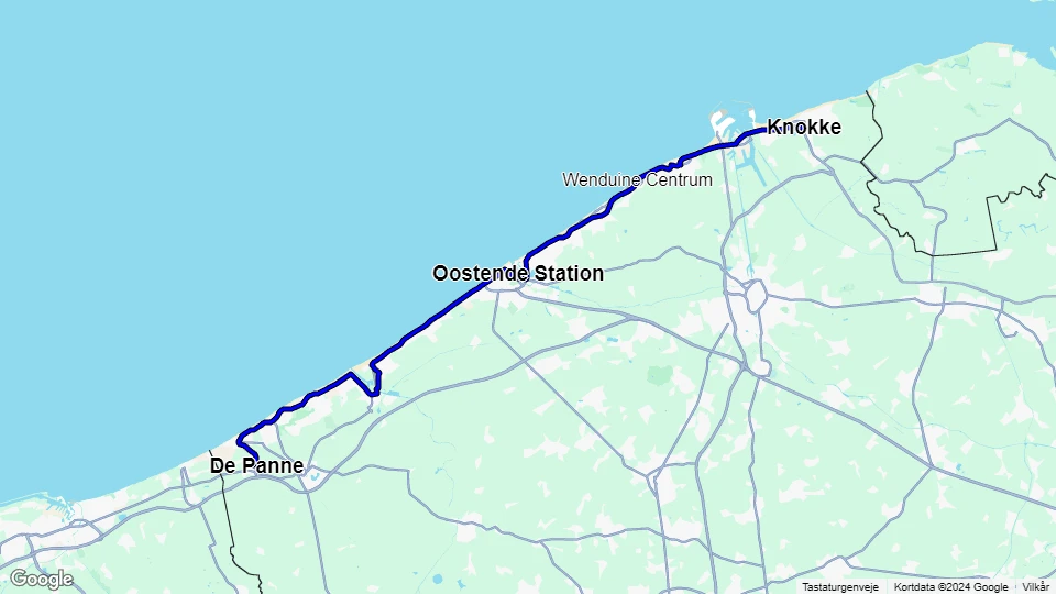 Ostende De Kusttram: Knokke - De Panne Linienkarte