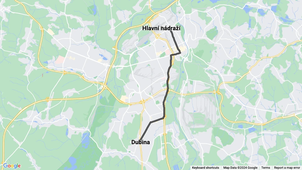 Ostrava Straßenbahnlinie 1: Hlavní nádraží - Dubina Linienkarte