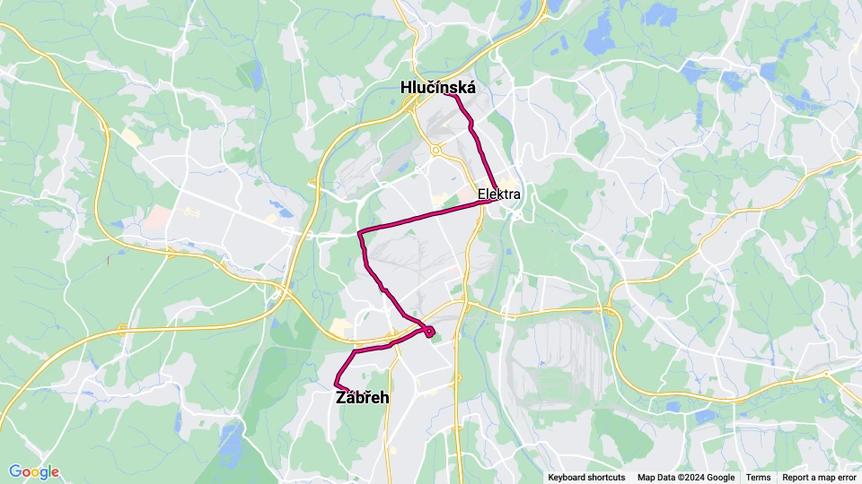 Ostrava Straßenbahnlinie 11: Hlučínská - Zábřeh Linienkarte