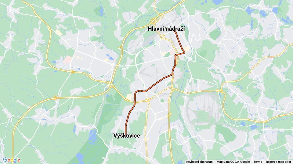 Ostrava Straßenbahnlinie 2: Hlavní nádraží - Výškovice Linienkarte