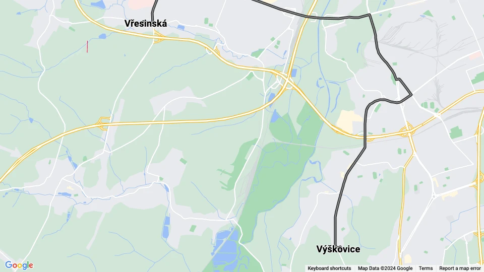 Ostrava Straßenbahnlinie 7: Výškovice - Vřesinská Linienkarte