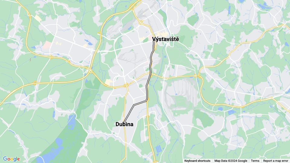 Ostrava Zusätzliche Linie 10: Dubina - Výstaviště Linienkarte