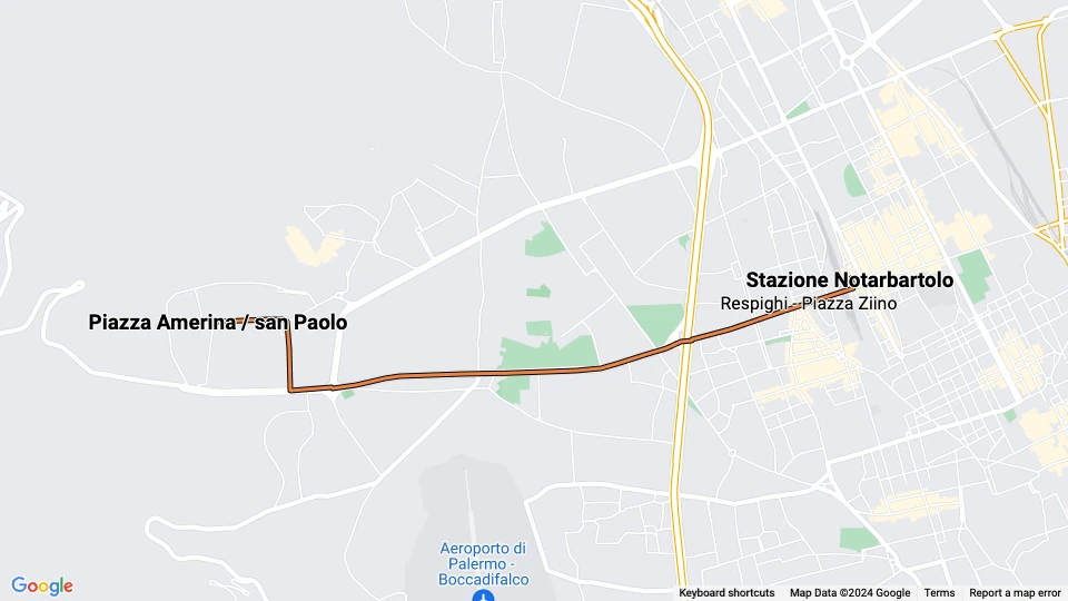 Palermo Straßenbahnlinie 2: Piazza Amerina / san Paolo - Stazione Notarbartolo Linienkarte