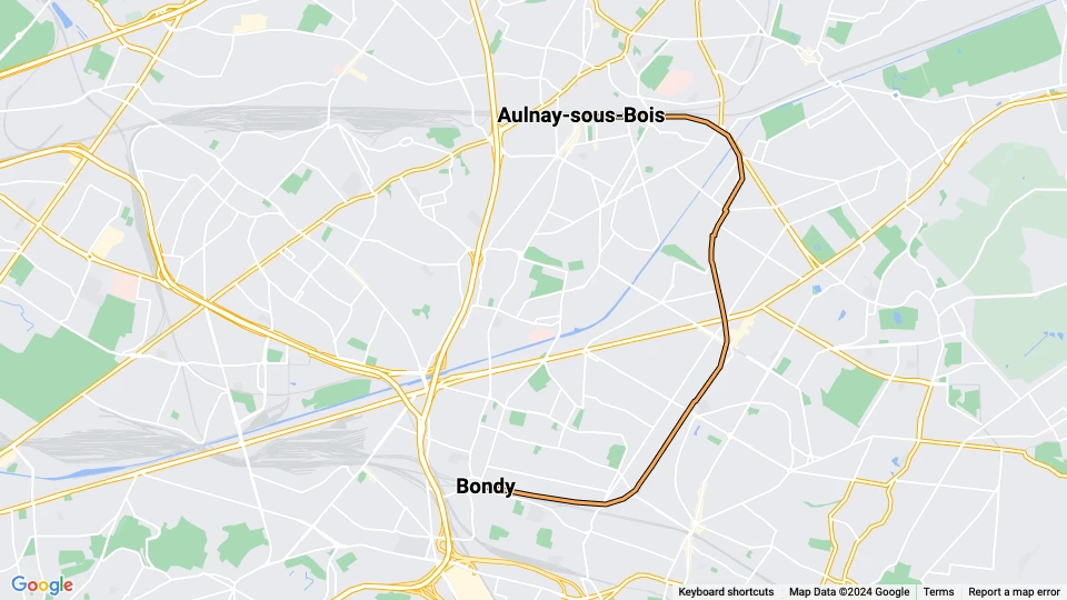 Paris Regionallinie T4: Bondy - Aulnay-sous-Bois Linienkarte