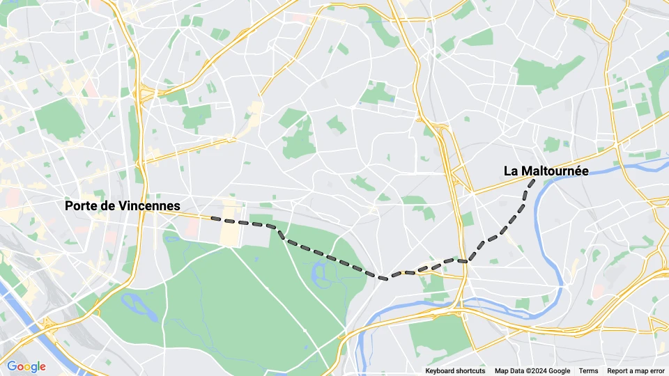 Paris Straßenbahnlinie 114: La Maltournée - Porte de Vincennes Linienkarte