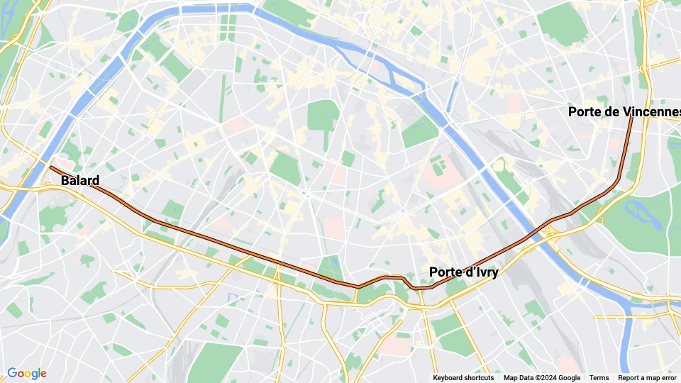Paris Straßenbahnlinie T3a: Pont Garigliano - Hopital Europeen George Pompidou - Porte de Vincennes Linienkarte