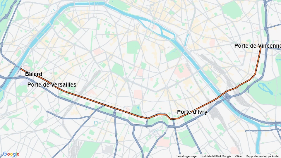 Paris Straßenbahnlinie T3a: Pont Garigliano - Porte de Vincennes Linienkarte