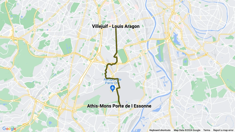 Paris Straßenbahnlinie T7: Villejuif - Louis Aragon - Athis-Mons Porte de l’Essonne Linienkarte
