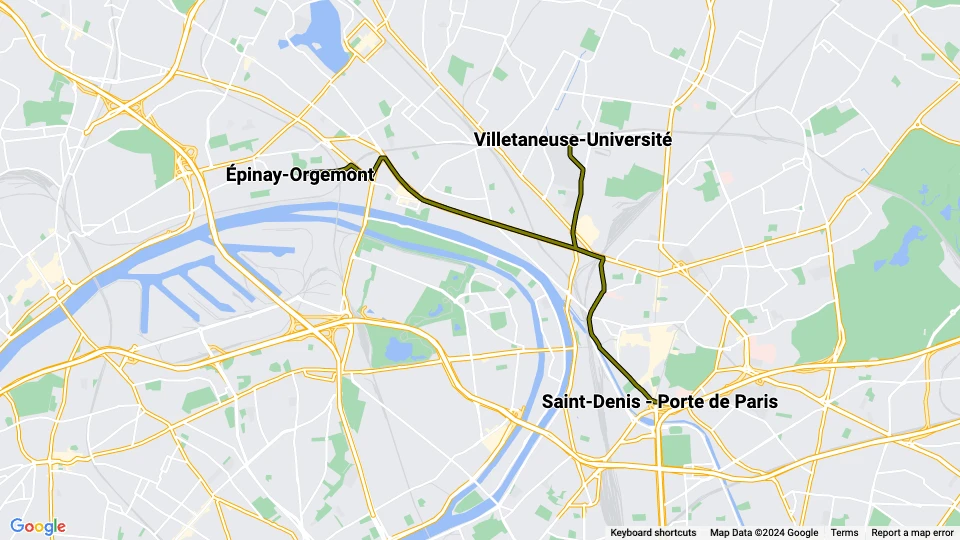 Paris Straßenbahnlinie T8 Linienkarte